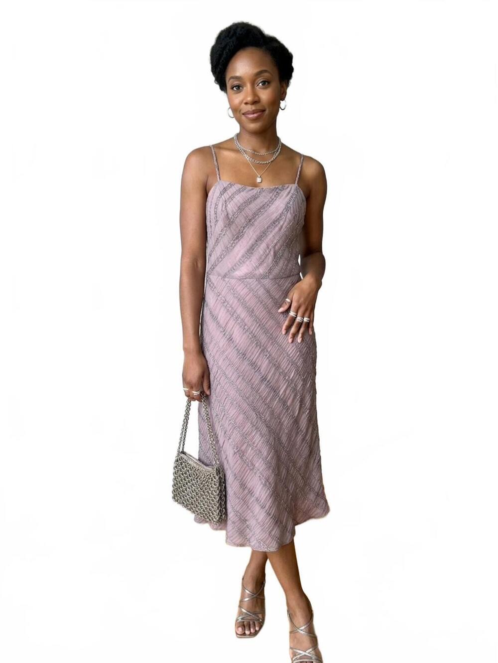 Vintage Tessuto Silk Blend Textured Lavender Midi Slip Dress Y2K Fairy Size 6